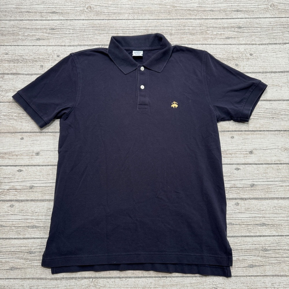 Vintage Brooks Brothers Polo Shirt Men's Medium Navy Blue Slim Fit Pique Cotton